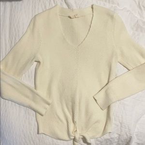 Anthropologie cream v neck tie sweater
